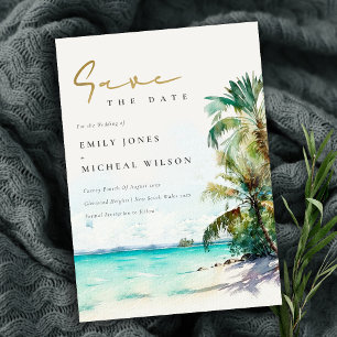 Save The Date Élégants palmiers aquarelle de plage tropicale