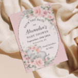 Save The Date Eléphant dormant doux Baby shower floral rose<br><div class="desc">Personnalisez ce baby shower d'éléphant doux sauvez la date facilement et rapidement. Cliquez simplement sur le bouton customiser pour modifier les textes,  modifier les polices et les couleurs des polices. Avec de belles fleurs roses d'aquarelle et un petit éléphant doux. Objets correspondants disponibles en magasin. c) Somerset Fine Paperie</div>