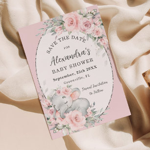 Save The Date Eléphant dormant doux Baby shower floral rose