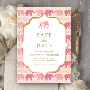 Save The Date Éléphant Rose et Or Photo de Mariage Indien