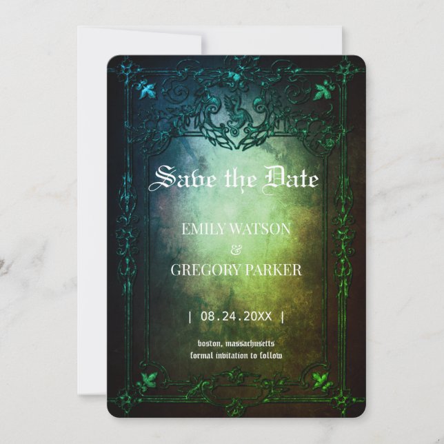 Save The Date Elgant Gothique Turquoise Rouille encadrée Enregis (Devant)