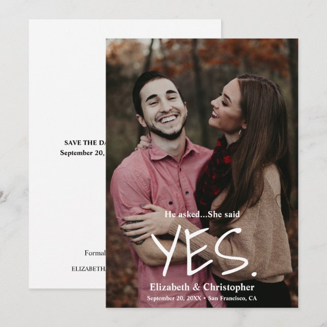 Save The Date Elle a dit Oui Enregistrer la photo de la date (Devant / Derrière)