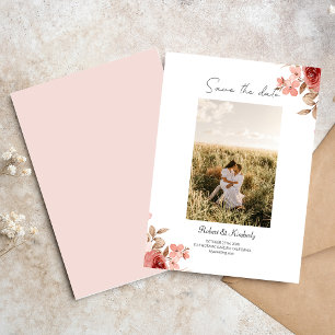 Save The Date ELLE Fleur Rose Élégant Mariage Enregistrer La Dat