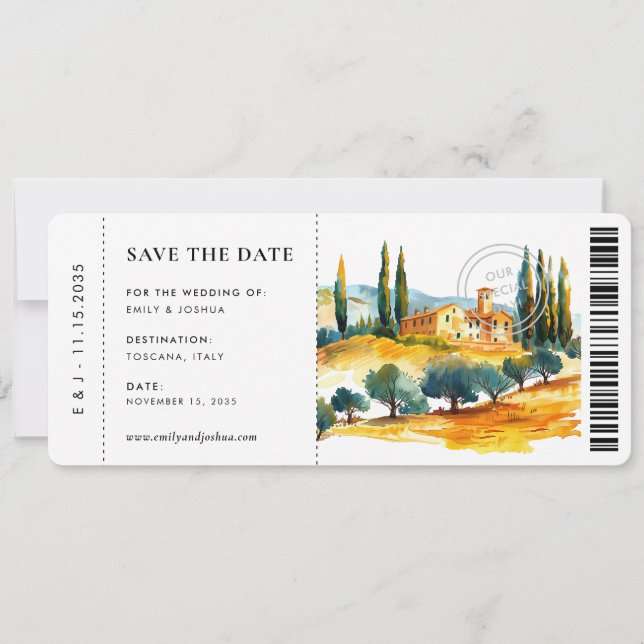 Save The Date Embarquement Pass Toscane Italie Mariage Enregistr (Devant)