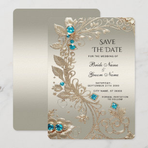 Save The Date Embellister Gold Blue Stones Enregistrer La Date