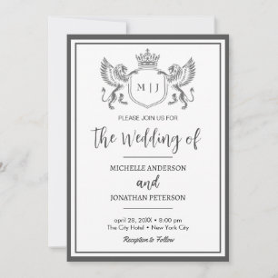 Save The Date Emblème Royal Couronne Lions Monogramme Photo Mari