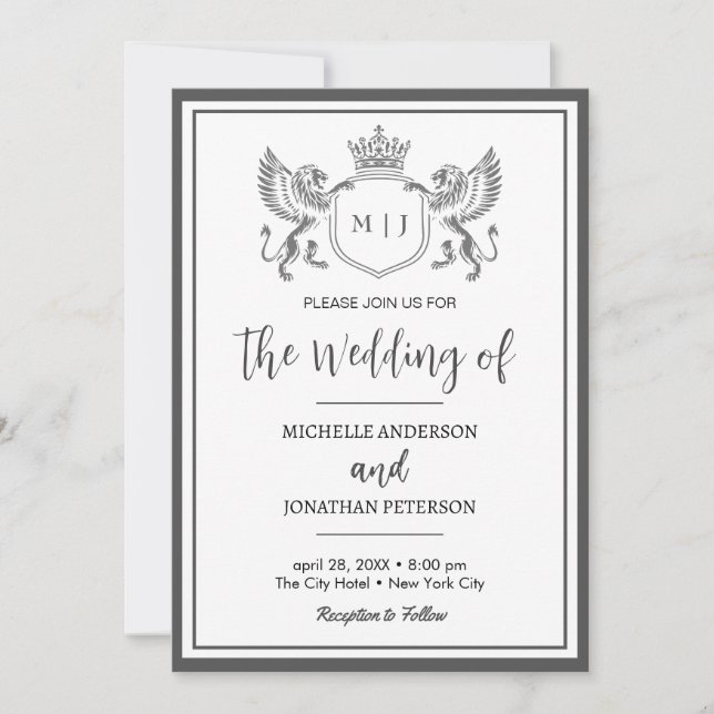 Save The Date Emblème royal de la Couronne Lions Monogramme Phot (Devant)