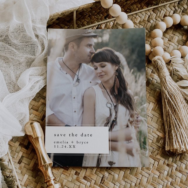 Save The Date EMELIA Blanc Noir Rustique Photo Simple Mariage (EMELIA White Black Rustic Photo Simple Wedding Save The Date)