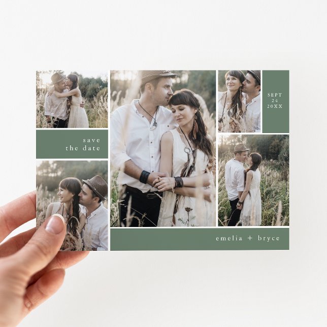 Save The Date EMELIA Multi Photo Simple Boho Sage Rustique Maria (EMELIA Multi Photo Simple Boho Sage Rustic Wedding Save The Date)