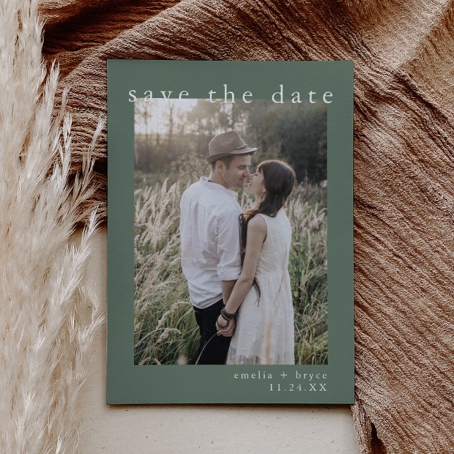 Save The Date EMELIA Photo Rustique Simple Sage Nature Mariage (EMELIA Photo Rustic Simple Sage Nature Wedding Save The Date)