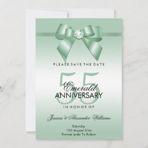 Save The Date Emerald Gem Bow & Ribbon 55e anniversaire de Maria