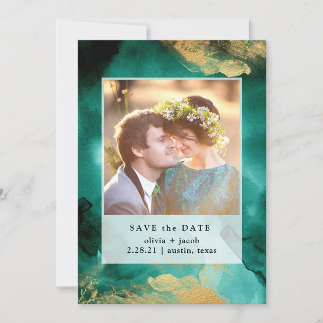 Save The Date Emerald Glamor | Aquarelle et photo or (Devant)