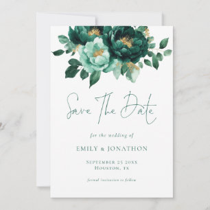 Save The Date Emerald Gold Flowers QR Code Mariage