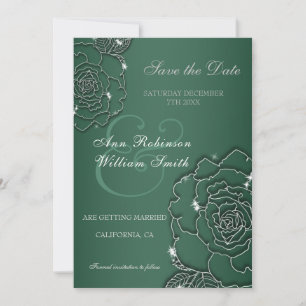 Save The Date Emerald green Argent floral Elégant mariage