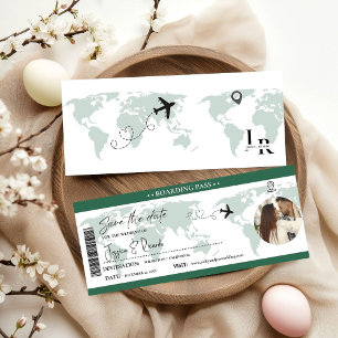 Save The Date Emerald Green Boarding pass Mariage de billet