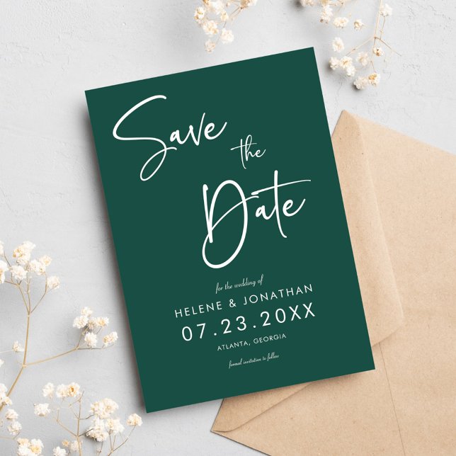 Save The Date Emerald Green Calligraphie Mariage minimal (Emerald Green Calligraphy Minimal Wedding Save The Date)