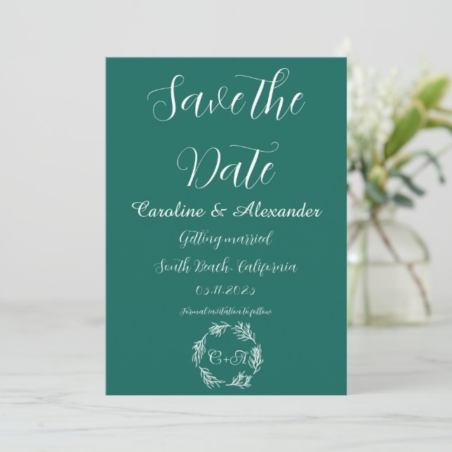 Save The Date Emerald Green Élégant simple Mariage floral (Debout devant)