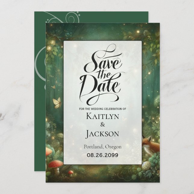 Save The Date Emerald Green Enchanted Forest (Devant / Derrière)