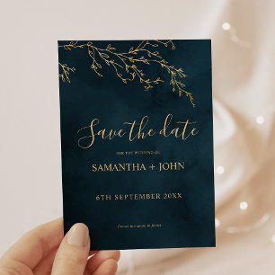 Save The Date Emerald Green et Gold Botanical Mariage élégant