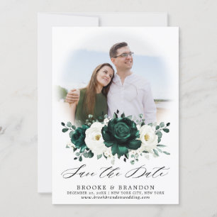 Save The Date Emerald Green Eucalyptus Blanc Floral Mariage