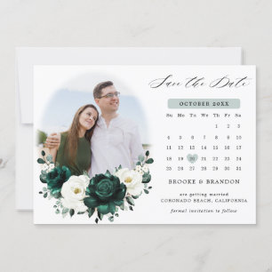 Save The Date Emerald Green Eucalyptus White Floral Calendrier