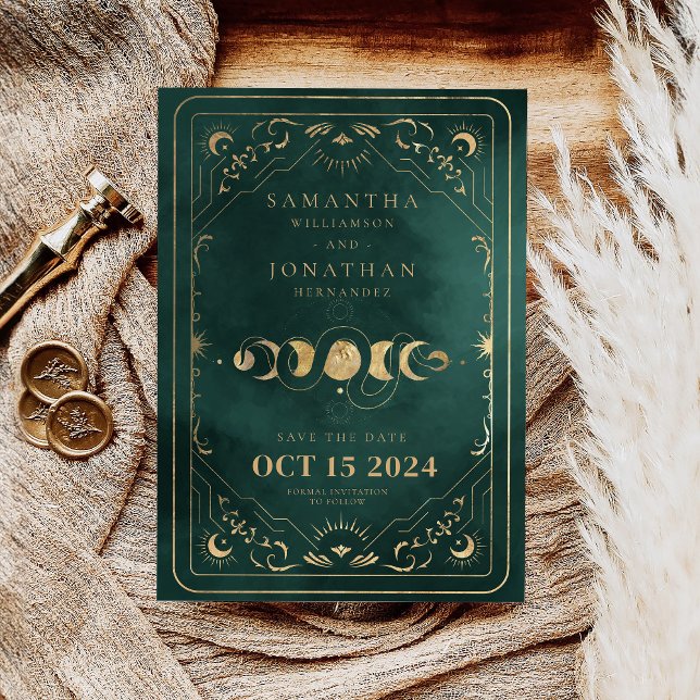 Save The Date Emerald Green & Faux Gold Tarot Celestial (Créateur téléchargé)