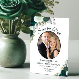 Save The Date Emerald Green Floral Elegant Boho Mariage Photo