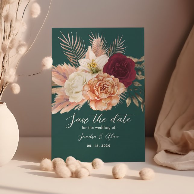 Save The Date Emerald Green Floral Mariage (Créateur téléchargé)