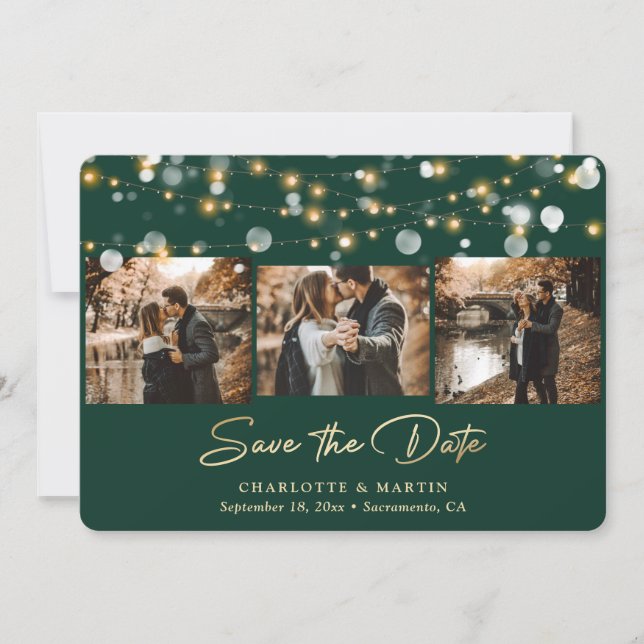 Save The Date Emerald Green Gold Mariage 3 Photo Enregistrer la  (Devant)
