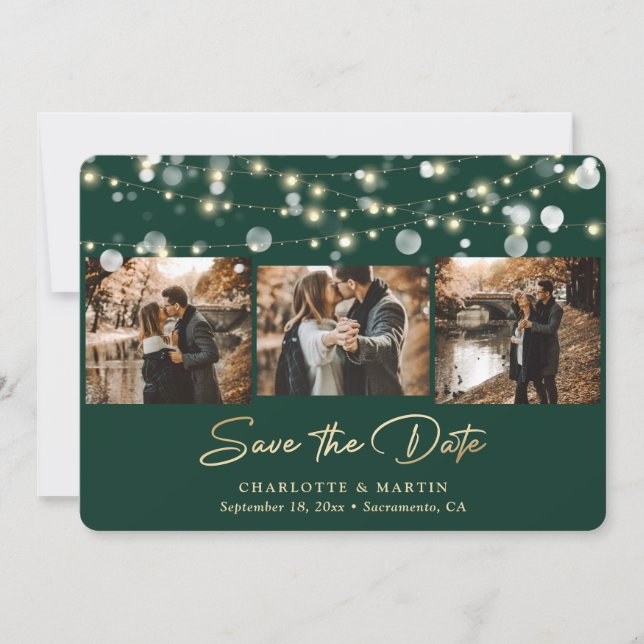 Save The Date Emerald Green Gold Mariage 4 Photo Enregistrer la  (Devant)