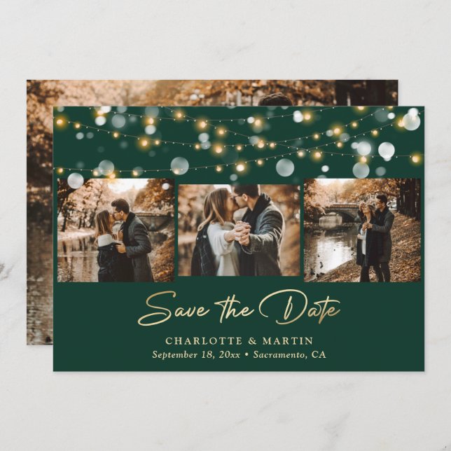 Save The Date Emerald Green Gold Mariage 4 Photo Enregistrer la  (Devant / Derrière)