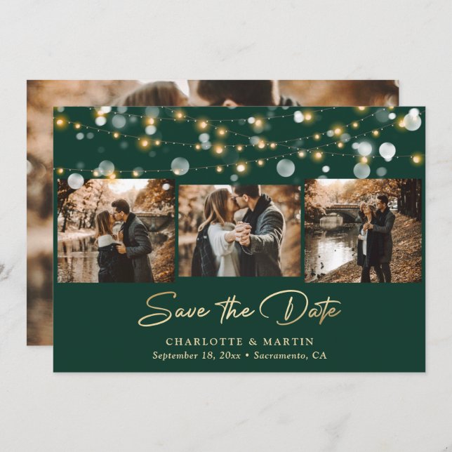 Save The Date Emerald Green Gold Mariage 4 Photo Enregistrer la  (Devant / Derrière)
