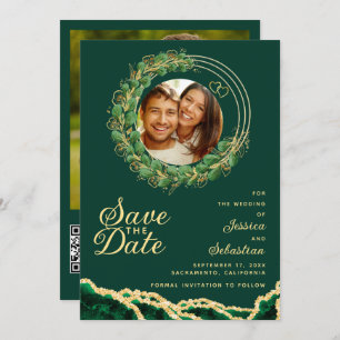 Save The Date Emerald Green & Gold Photo QR Code élégant