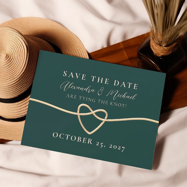 Save The Date Emerald Green Gold Rope Heart Enregistrer La Date (Créateur téléchargé)