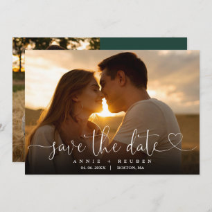 Save The Date Emerald Green Heart Script Photo Mariage QR Code