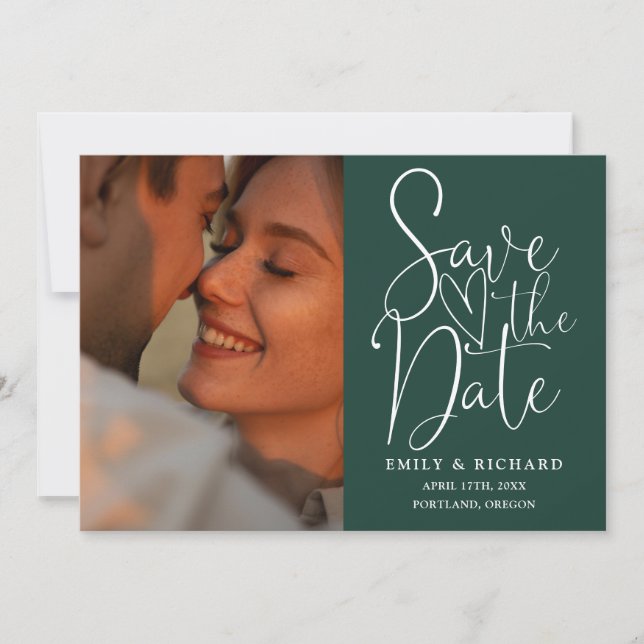 Save The Date Emerald Green Mariage 2 Photo Élégant Script (Devant)