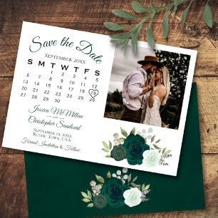 Save The Date Emerald Green Mariage Rose Calendrier et photo