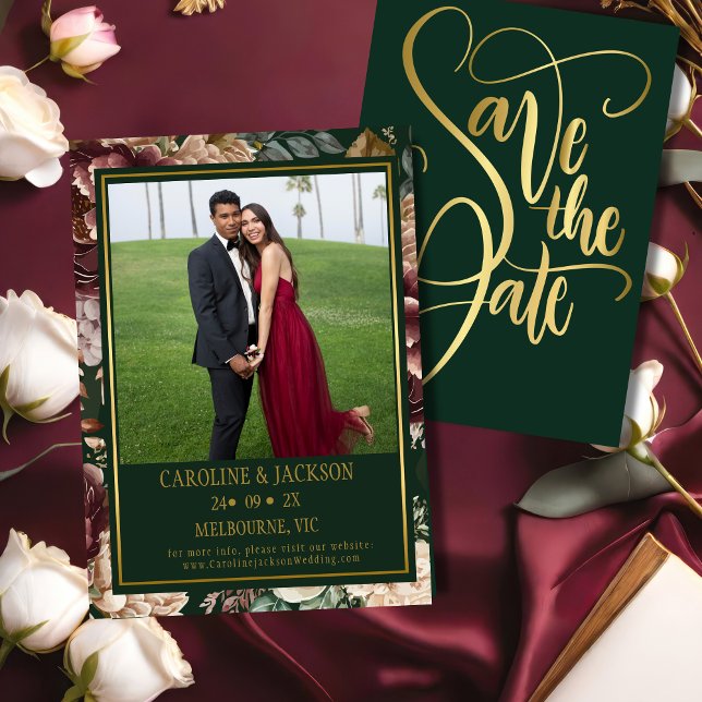 Save The Date Emerald green Modern Photo Wedding Enregistrer la  (Créateur téléchargé)