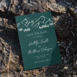 Save The Date Emerald Green Mountain Pine Tree Mariage extérieur
