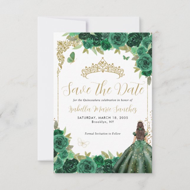 Save The Date Emerald Green Princess Quinceañera Anniversaire (Devant)
