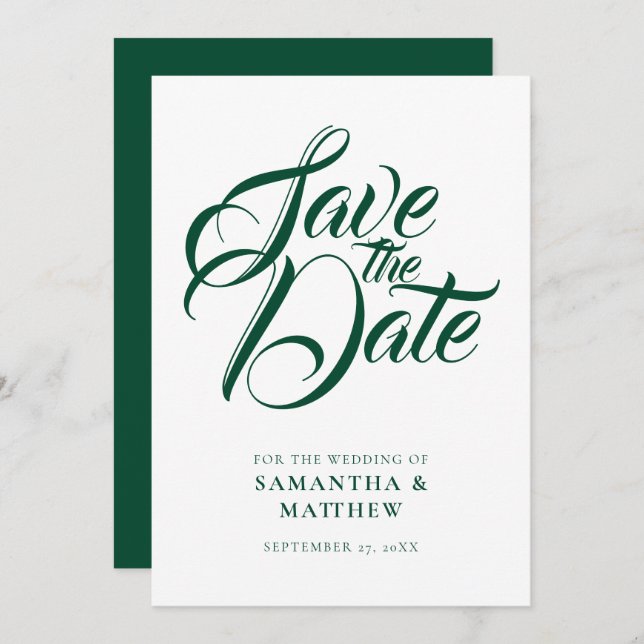Save The Date Emerald Green Rustic Sauvegarder La Date Invitatio (Devant / Derrière)