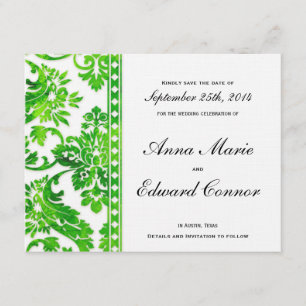 Save The Date Emerald Green Vintage Damask Lace Enregistrer la d