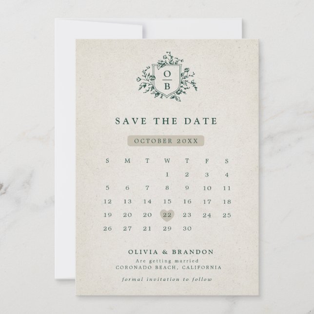 Save The Date Emerald Greenery Mariage botanique Vintage (Devant)
