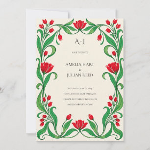 Save The Date Émeraude Écarlate Art Nouveau Vibrant