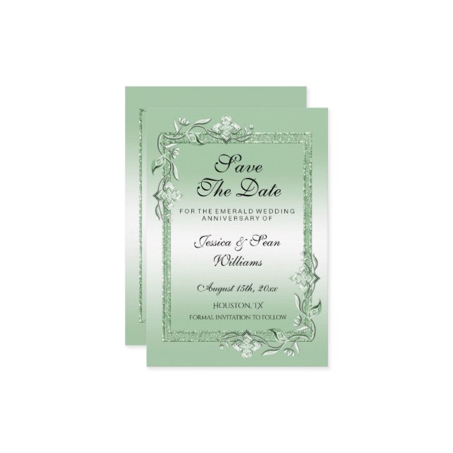 Save The Date Émeraude Gem & Glitter 55e anniversaire de mariage (Devant/Arrière en situation)