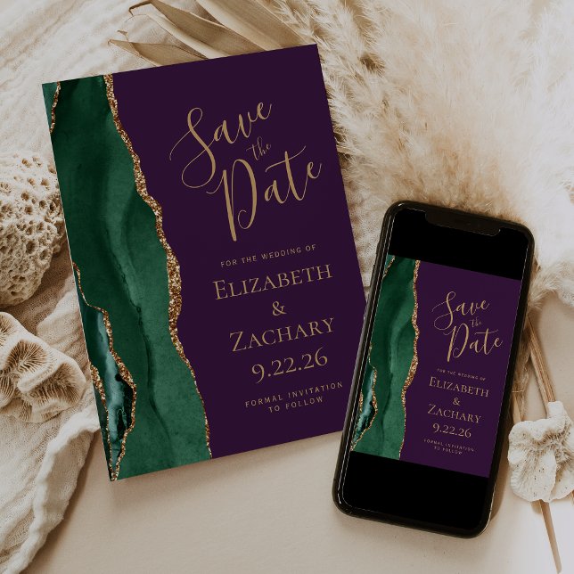 Save The Date Émeraude Vert Or Agate Violet Sauvegarder la Date (Créateur téléchargé)