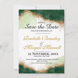 Save The Date Émeraude verte et or Agate Mariage Enregistrez la 