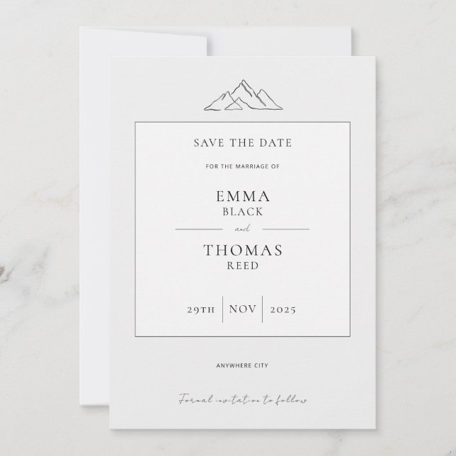 Save The Date EMMA Mountain Minimalist Dove Grey Enregistrer la  (Devant)