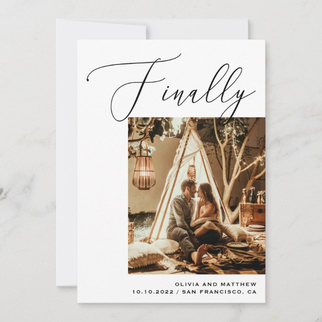 Save The Date Enfin Elegant Mariage photo noir et blanc (Devant)