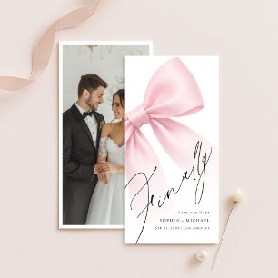 Save The Date Enfin Élégant Marque-Page Photo Ruban Rose Moderne
